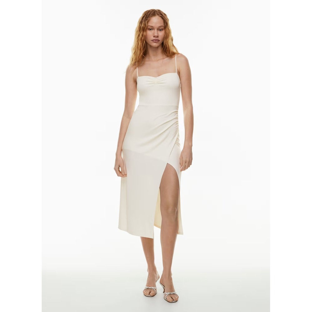NWT Aritzia Wilfred Flight Sweetheart Midi Slit Dress Light Birch XS Vacation